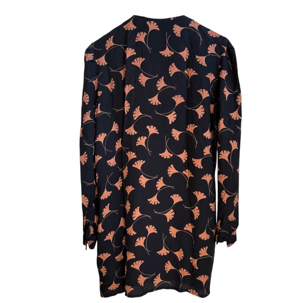 Vintage 70s J.H. Paul Floral Neck Snap Dress Black/Peach Long Sleeve Sz M/L - Picture 6 of 12